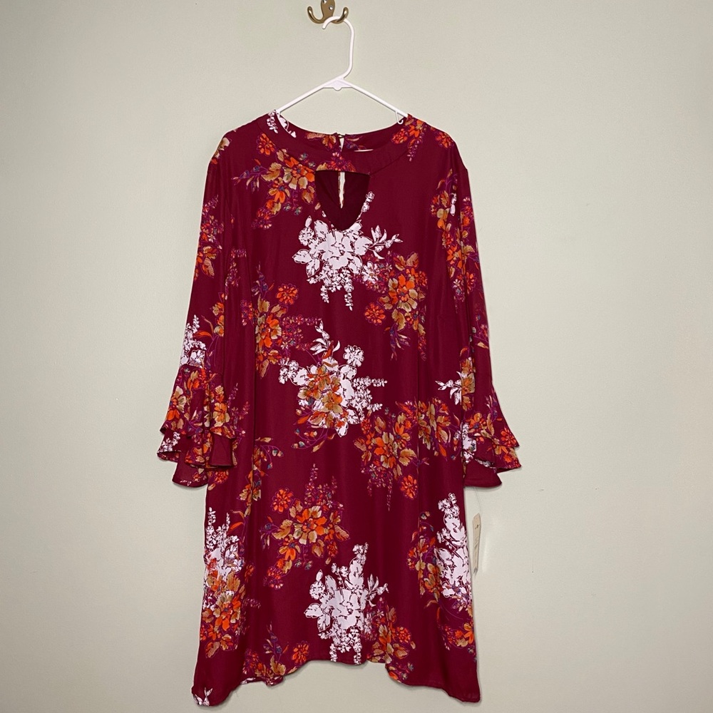 NWT Wishful Park maroon floral dress 2XL